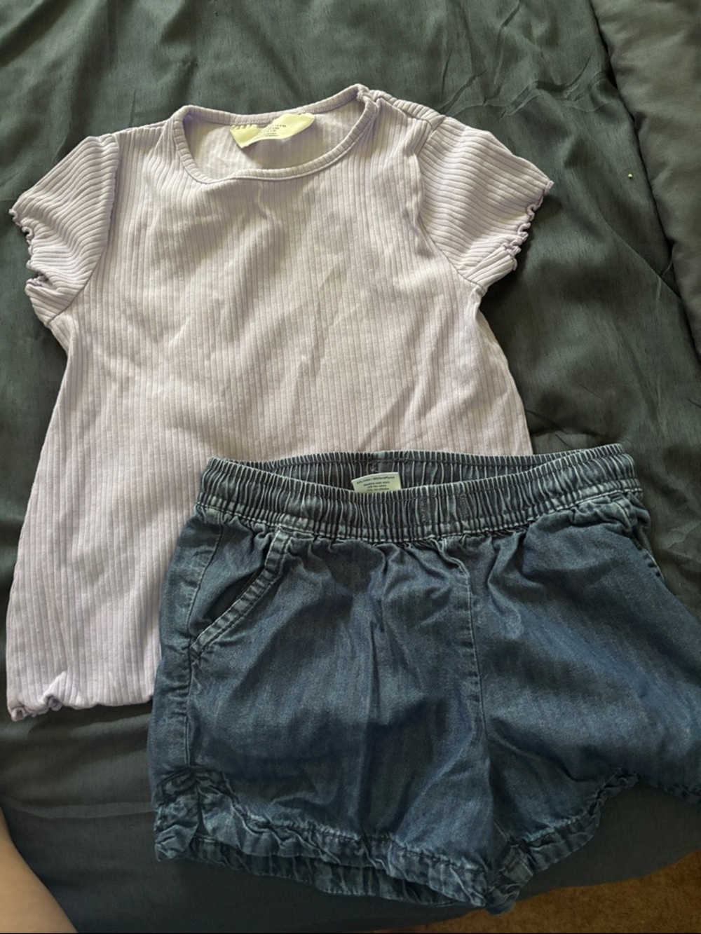 H&M Lavender Ribbed Tee & Denim-Style Blue Shorts Kids Set